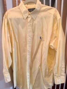 Ralph Lauren Yarmouth Yellow Striped Button Down Shirt Men's 32/33 XL 100% Cotto